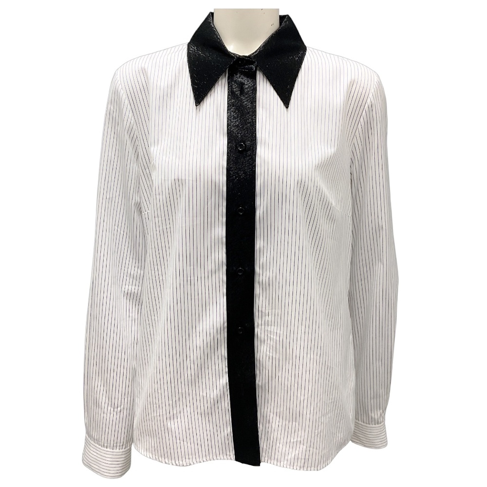 CALLAS WHITE / BLUE / BLACK STRIPED COTTON BLOUSE